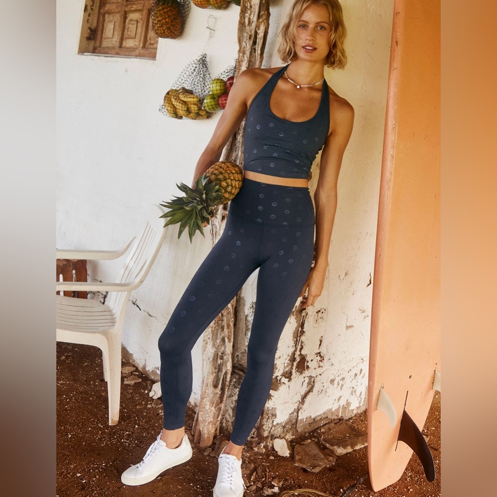PowerShine High Waisted Midi Legging - Navy Happy Face / XS